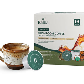 Kalba Organic Mushroom Coffee bottle pour for focused energy.