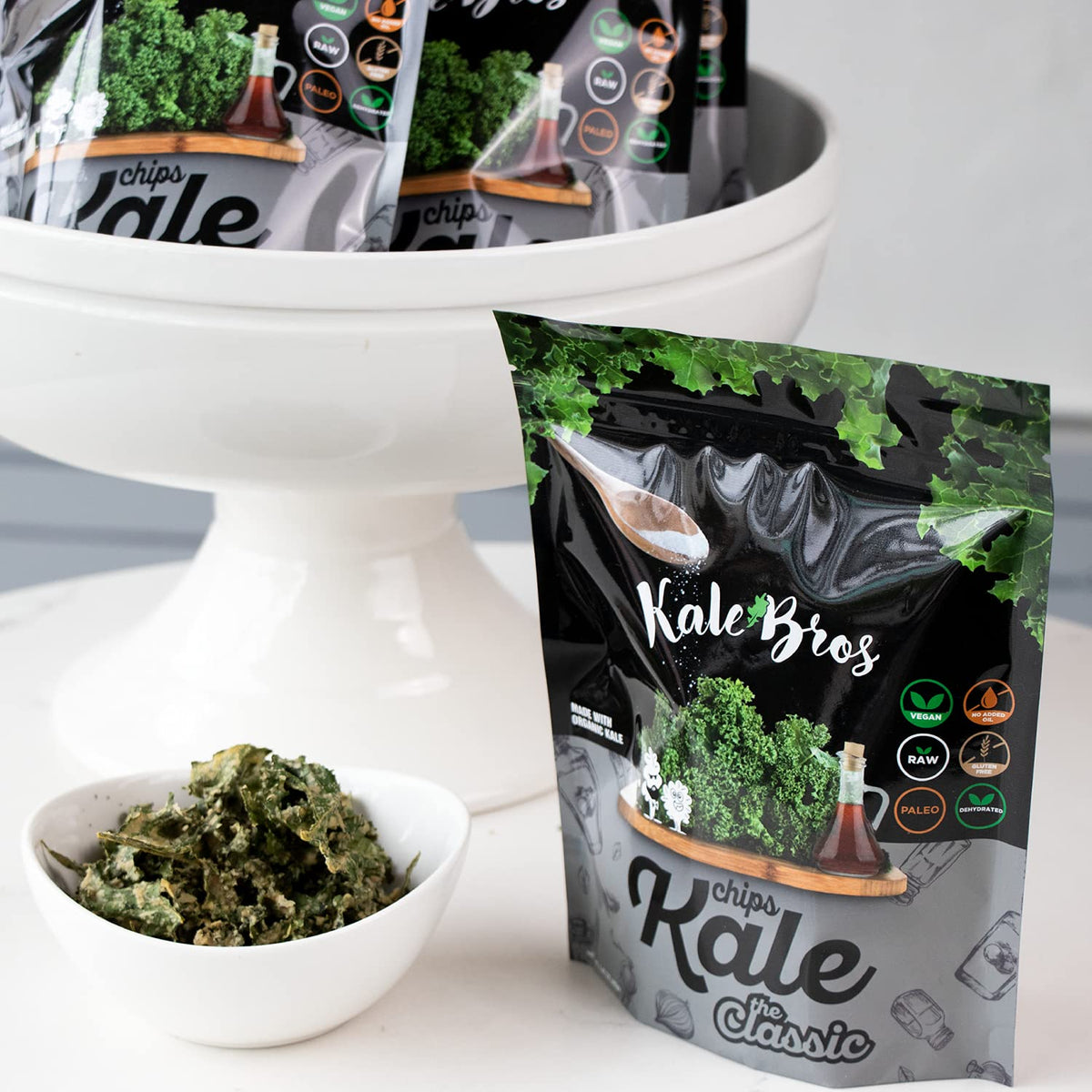Kale Bros Multi-pack 6 bags on display for quick, gluten-free snacking.