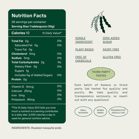 Kamana mesquite ground coffee bag highlighting low acidity and bold aroma.
