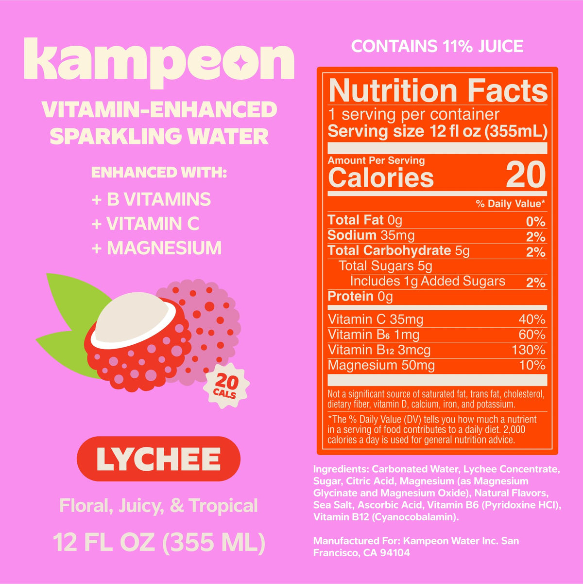 Kampeon Lychee six-pack packaging shown for convenient on-the-go refreshment