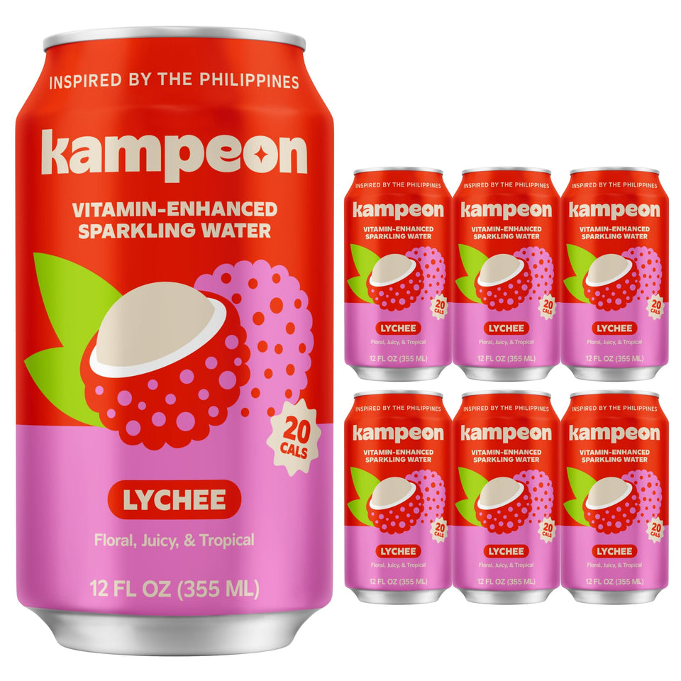 Kampeon Lychee sparkling water can with real lychee flavor for refreshing fruity hydration