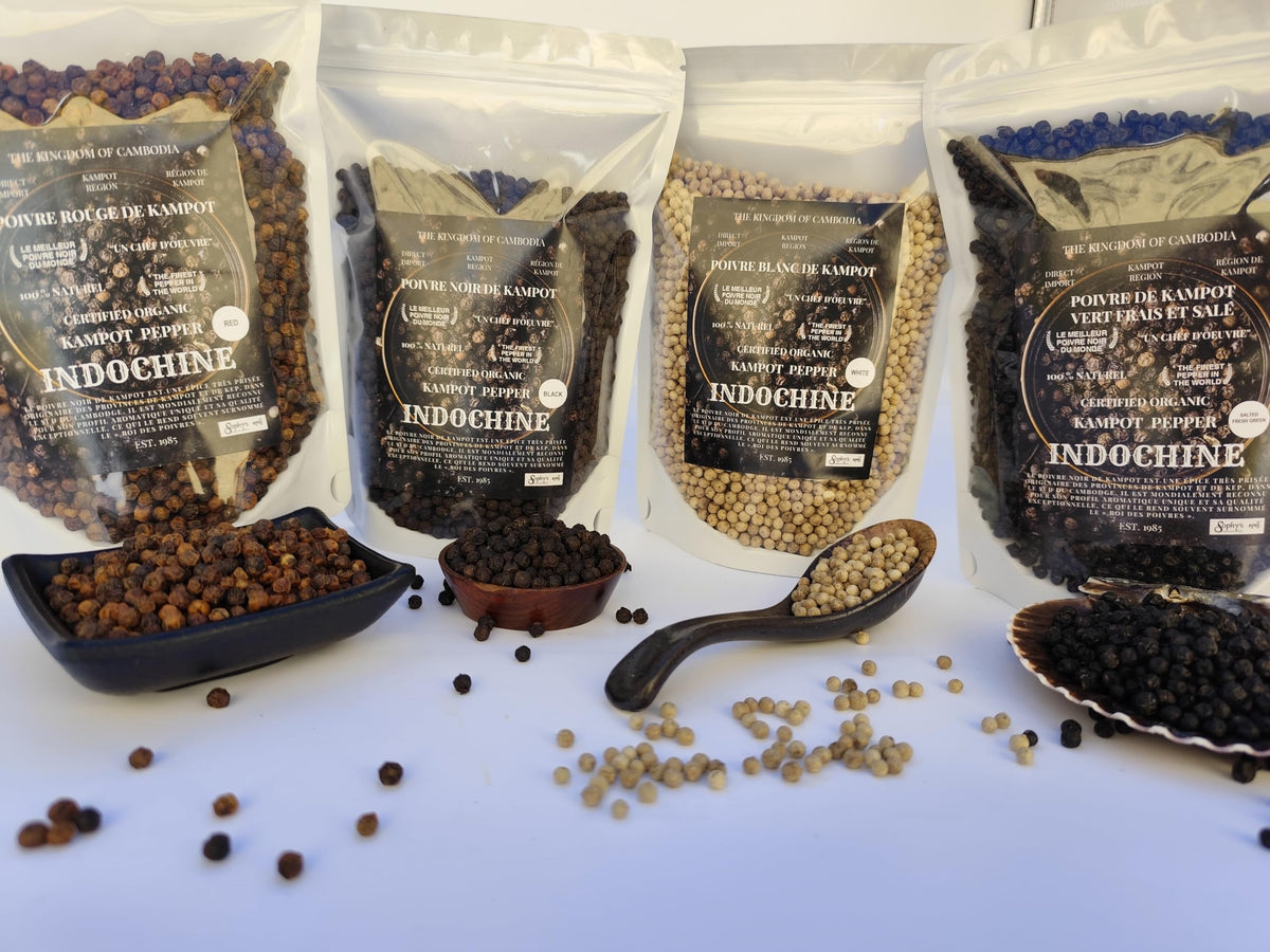 Kampot Pepper used to season steak and roasted vegetables.
