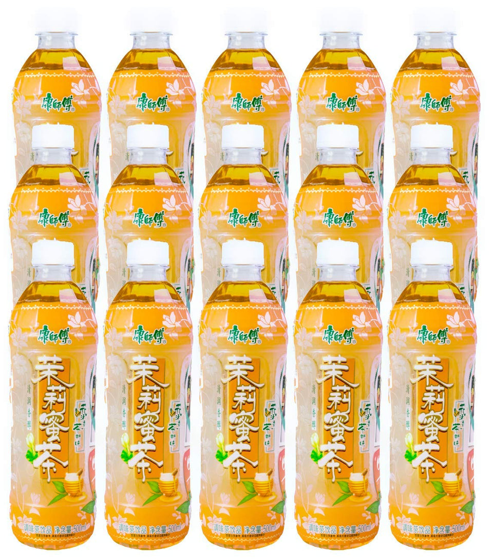 Kangshifu Jasmine Green Tea with Honey 500ml bottle case for on-the-go refreshment.