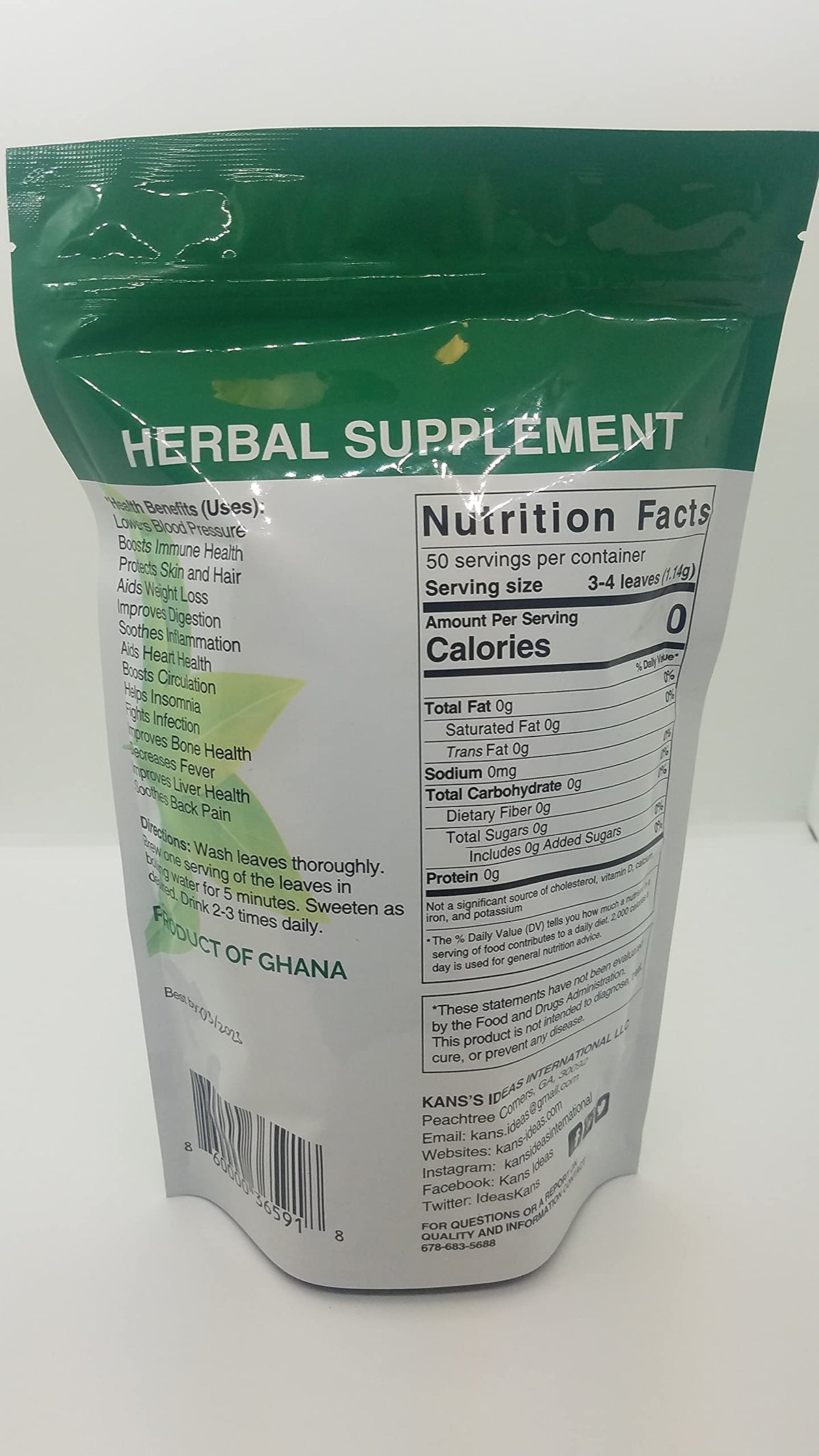 Kans Soursop organic tea packaging shows natural leaves for daily use.