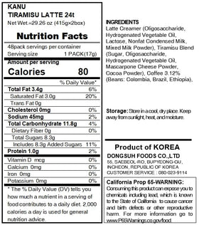 Kanu Tiramisu Latte packaging dimensions indicate compact, space-saving design.