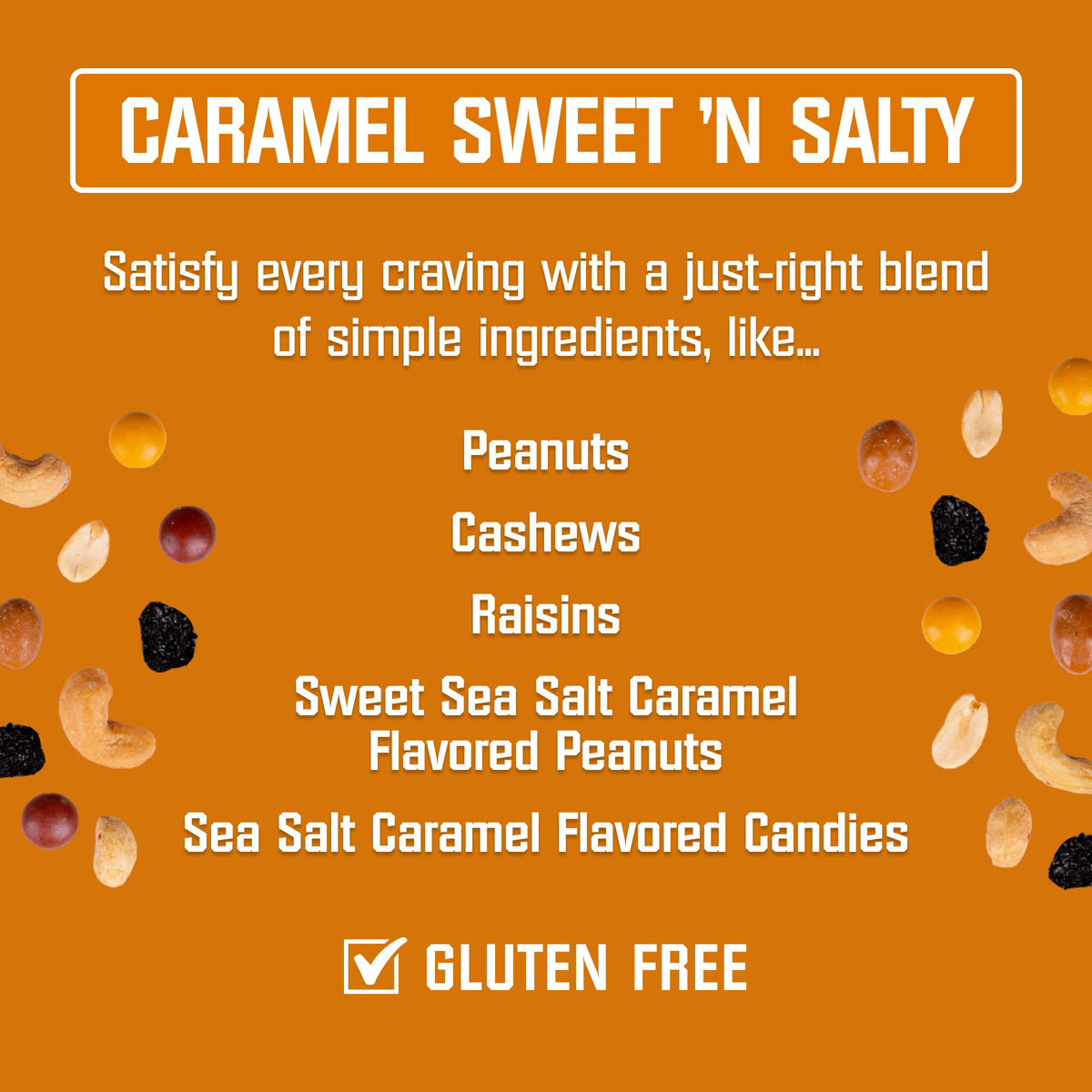 Kar's Nuts Caramel Sweet N Salty Trail Mix caramel peanuts highlight the caramel flavor accents