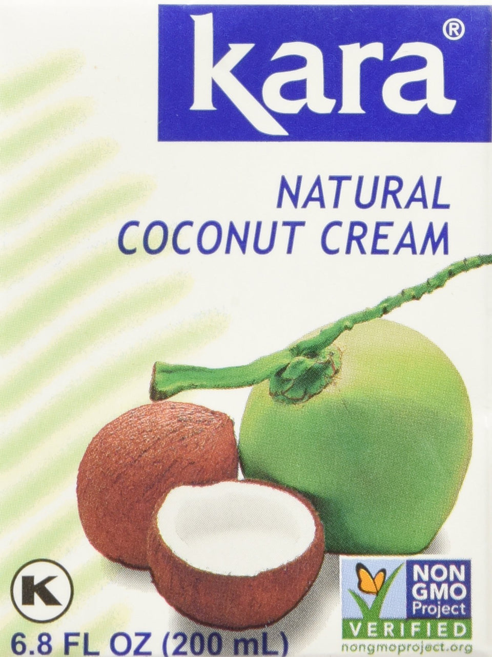 Kara Coconut Cream packaging shows four 6.8 oz cartons, a dairy free pantry staple.