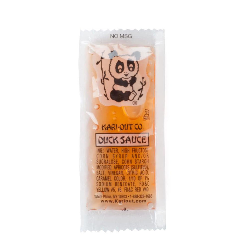 Kari-Out duck sauce 8g packet for precise portioning and quick dipping.