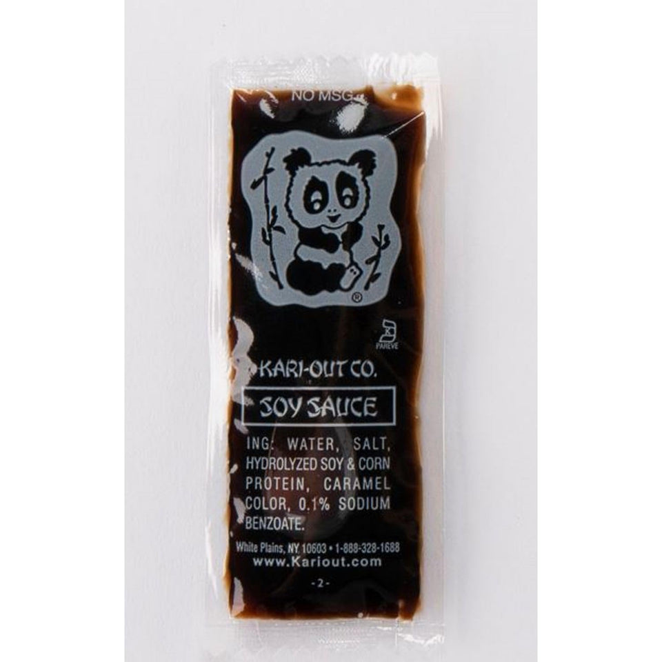 Kari-Out soy sauce 8g packet front view for convenient meals.