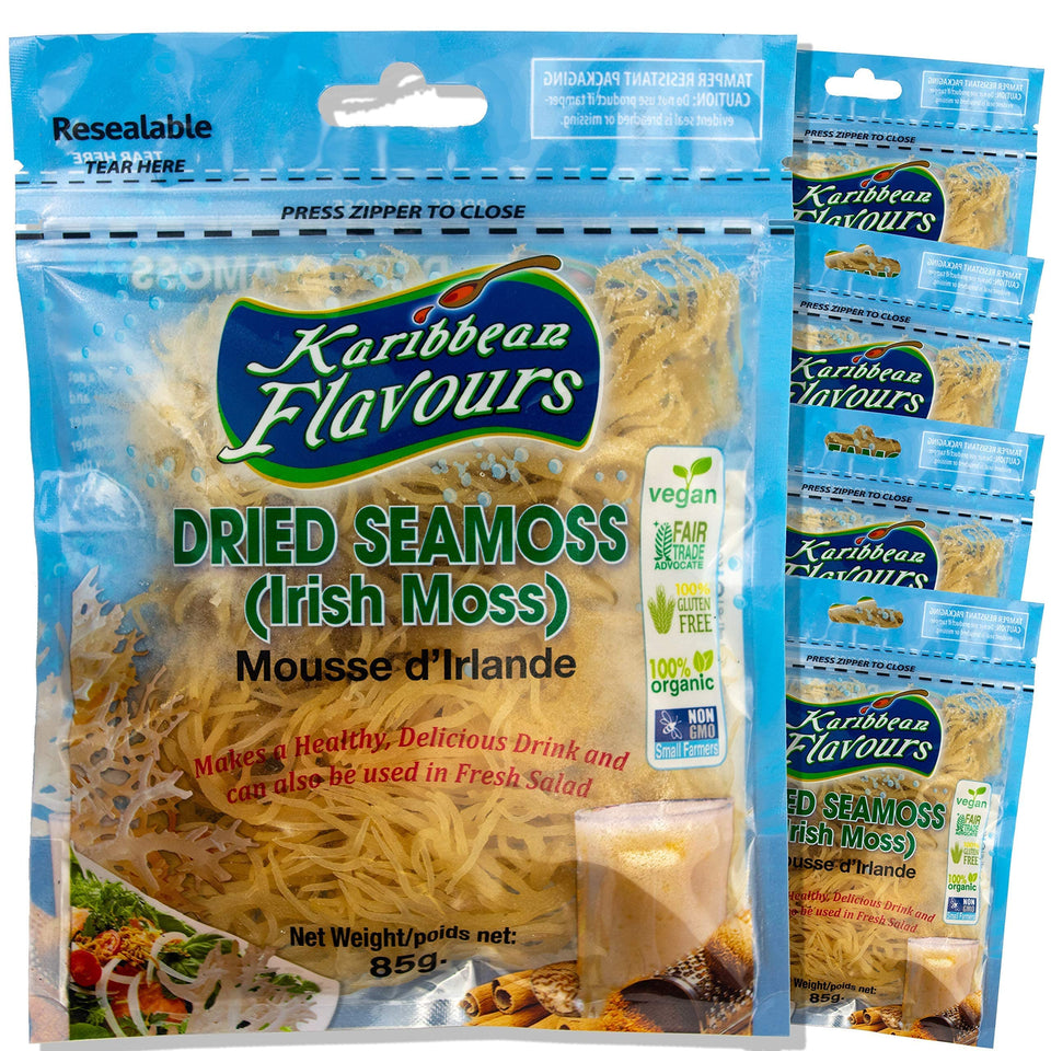 KARIBBEAN FLAVOURS dried sea moss 3oz pack 5 front for versatile smoothies