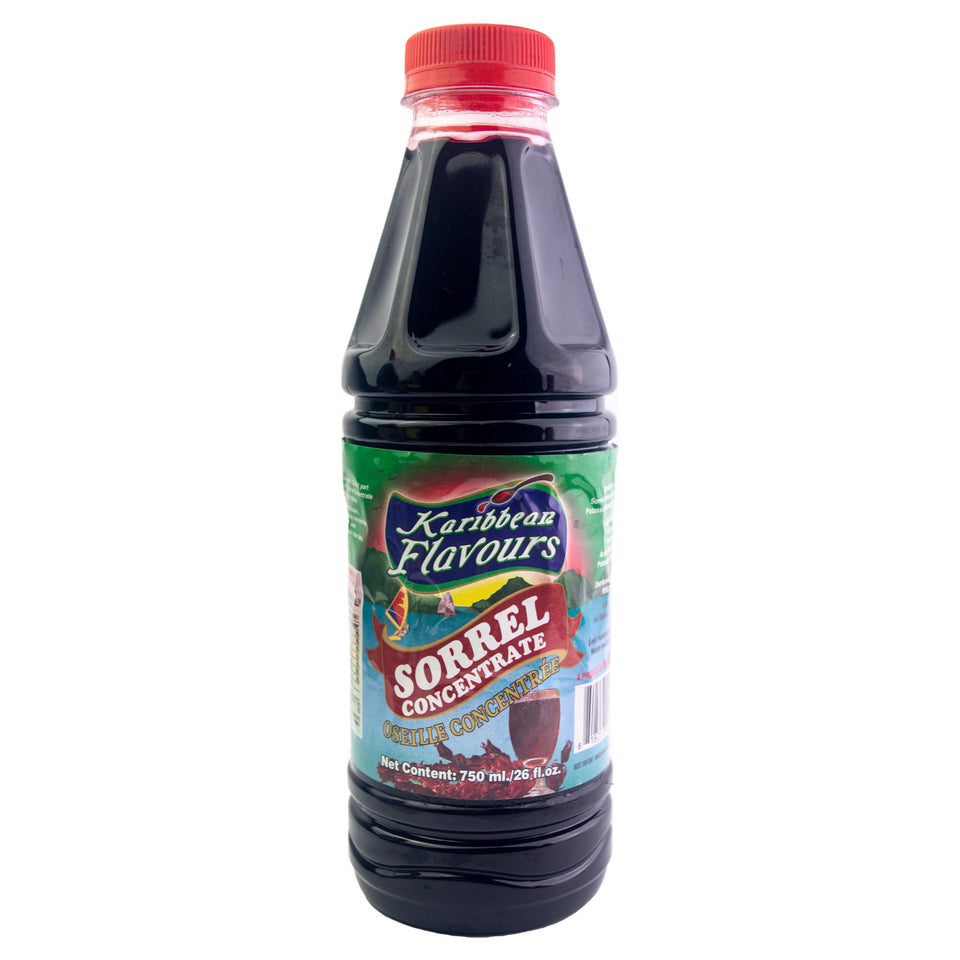 KARIBBEAN FLAVOURS sorrel hibiscus concentrate bottle showcasing authentic Caribbean flavor for refreshing beverages.