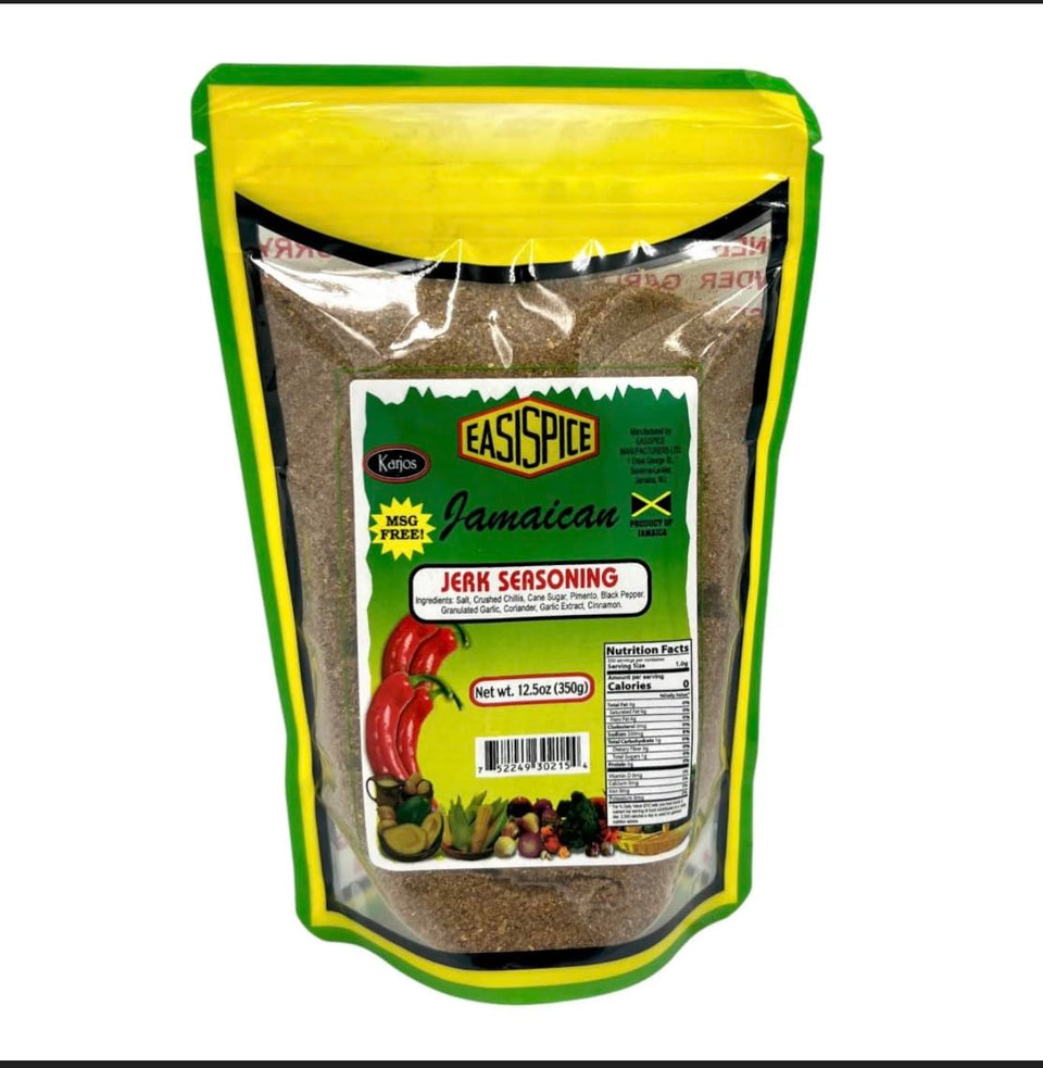 Karjos Easispice Jerk Seasoning jar for authentic Jamaican flavor in grilling