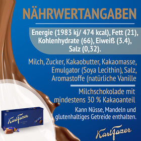 Karl Fazer Milk Chocolate blue wrapper close-up with authentic gold signature cue