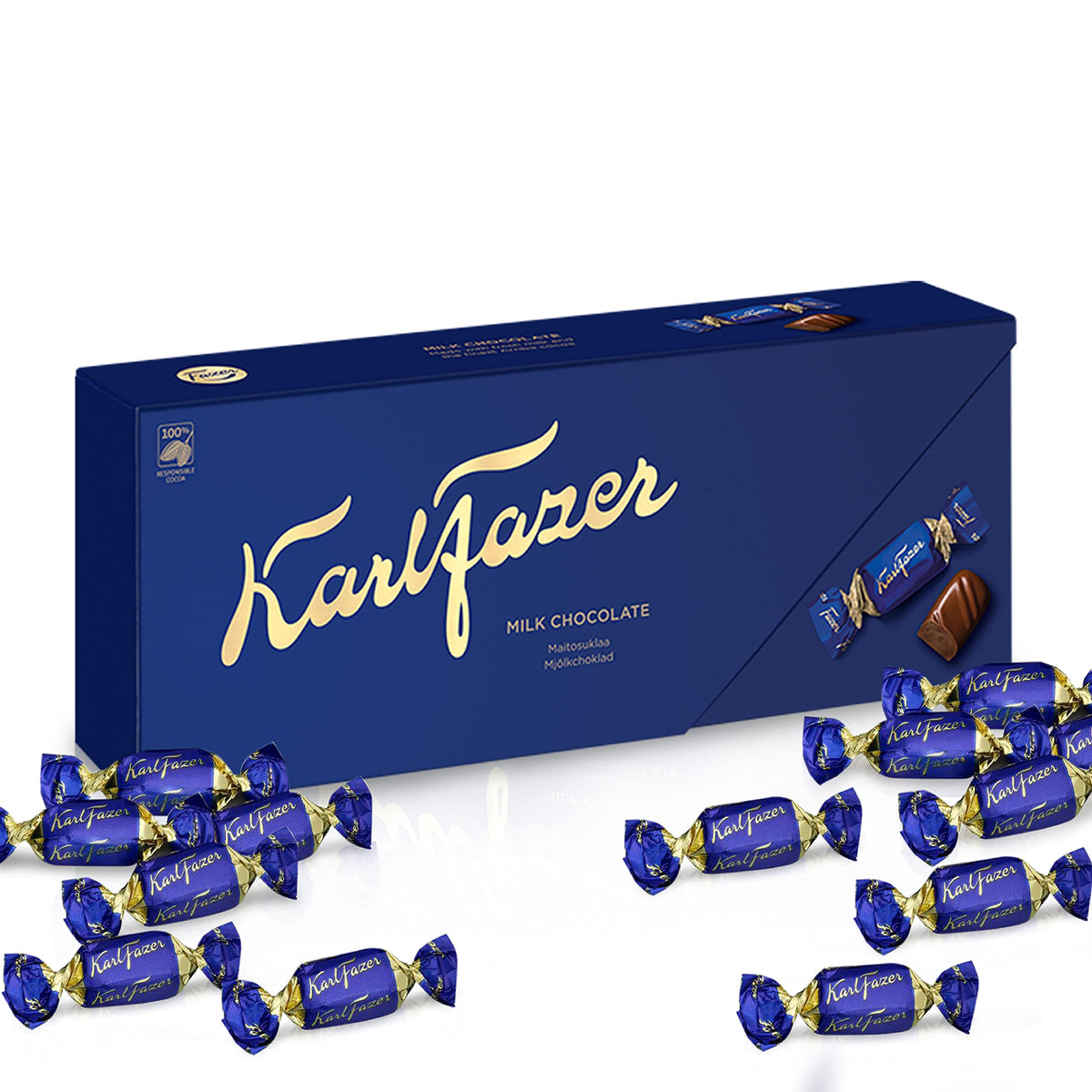 Karl Fazer Milk Chocolate box 270g front view highlights premium packaging and gifting appeal