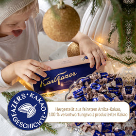 Karl Fazer Milk Chocolate gift-ready box on shelf emphasizing Finnish heritage