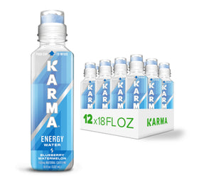 Karma Energy Drink blue blueberry-watermelon bottle on the go for refreshing hydration