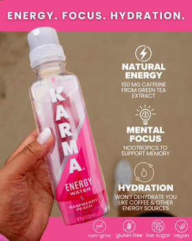 Karma Energy Drink bottle with Melon Dragonfruit flavor for convenient on-the-go vitality.