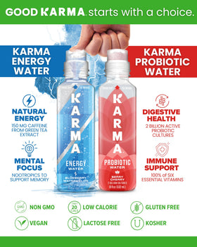 Karma Energy Drink label emphasizes no artificial additives