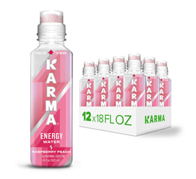 Karma Energy Drink Raspberry Peach bottle for on-the-go hydration.