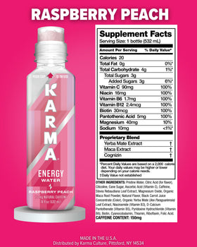 Karma Energy Drink vitamin assembly highlights immune-support nutrients.