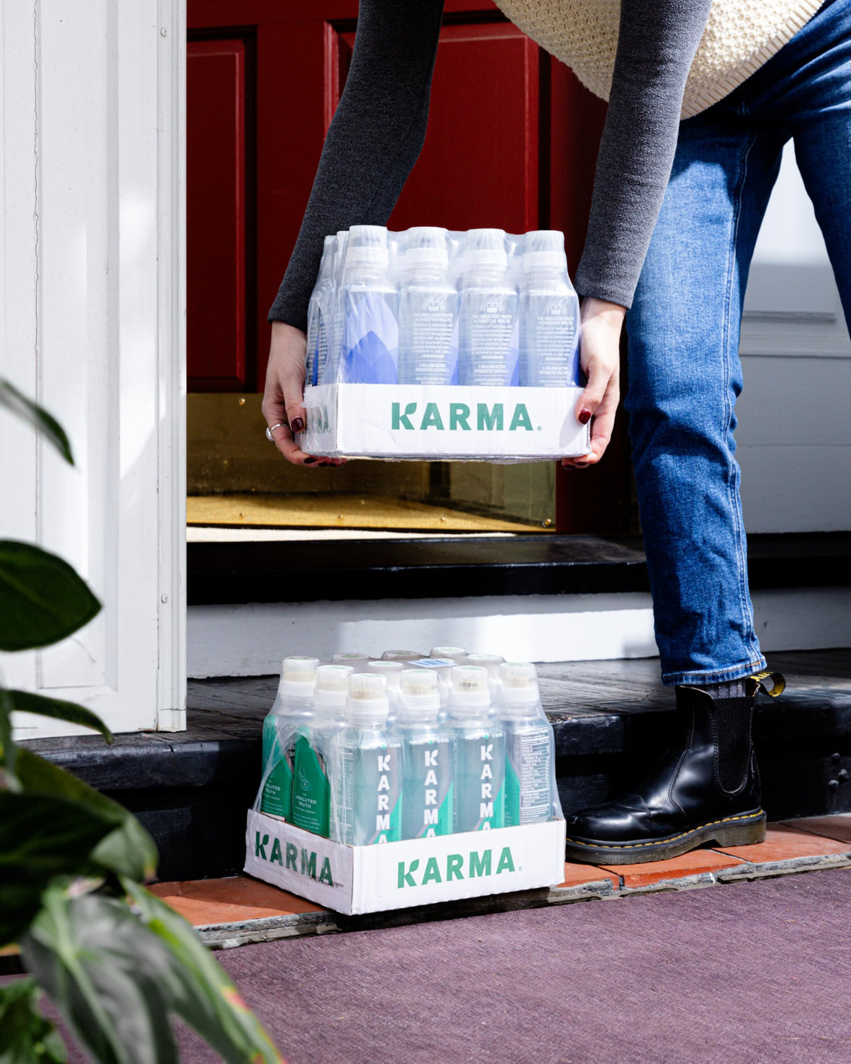 Karma Probiotic Water BC30 probiotic label emphasizing gut balance support.