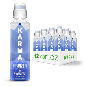Karma Probiotic Water Blueberry Lemonade bottle showing refreshing hydration