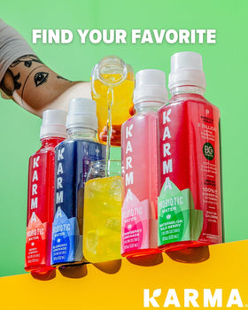 Karma Probiotic Water vitamin label emphasizes essential immune vitamins