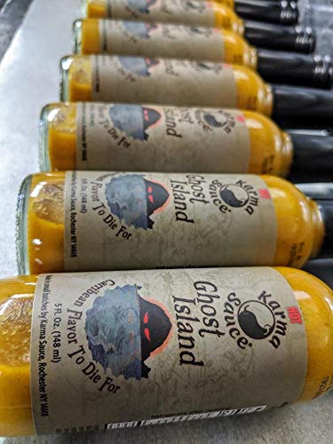 Karma Sauce Ghost Island top view showing easy-to-pour bottle.