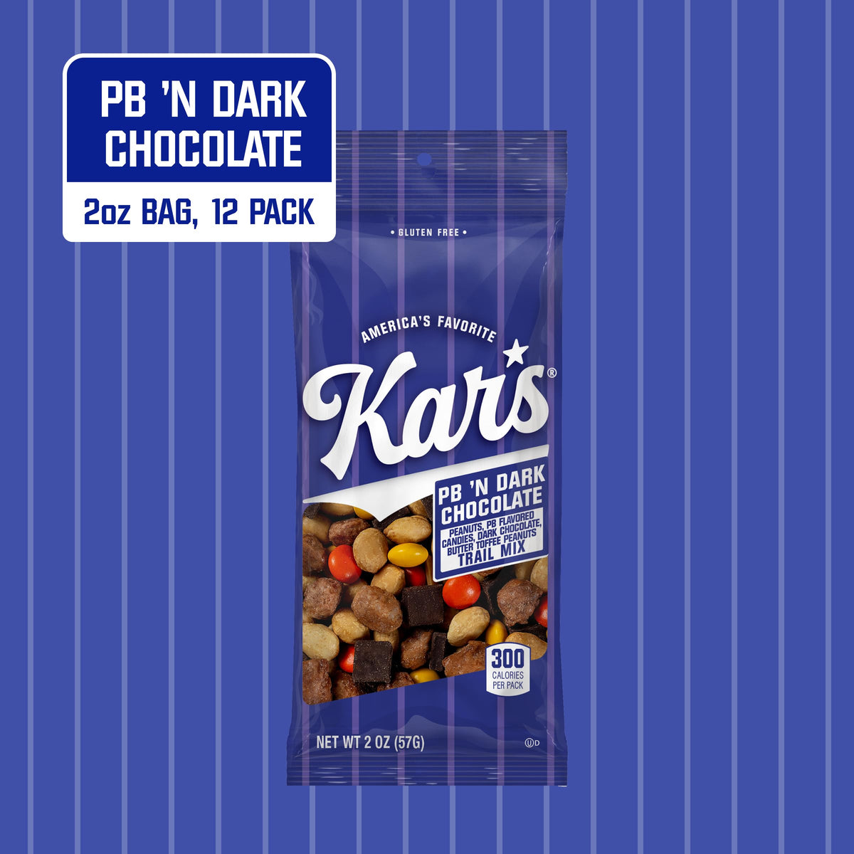 Kar’s Nuts trail mix in a 2oz resealable pouch keeps freshness while traveling.