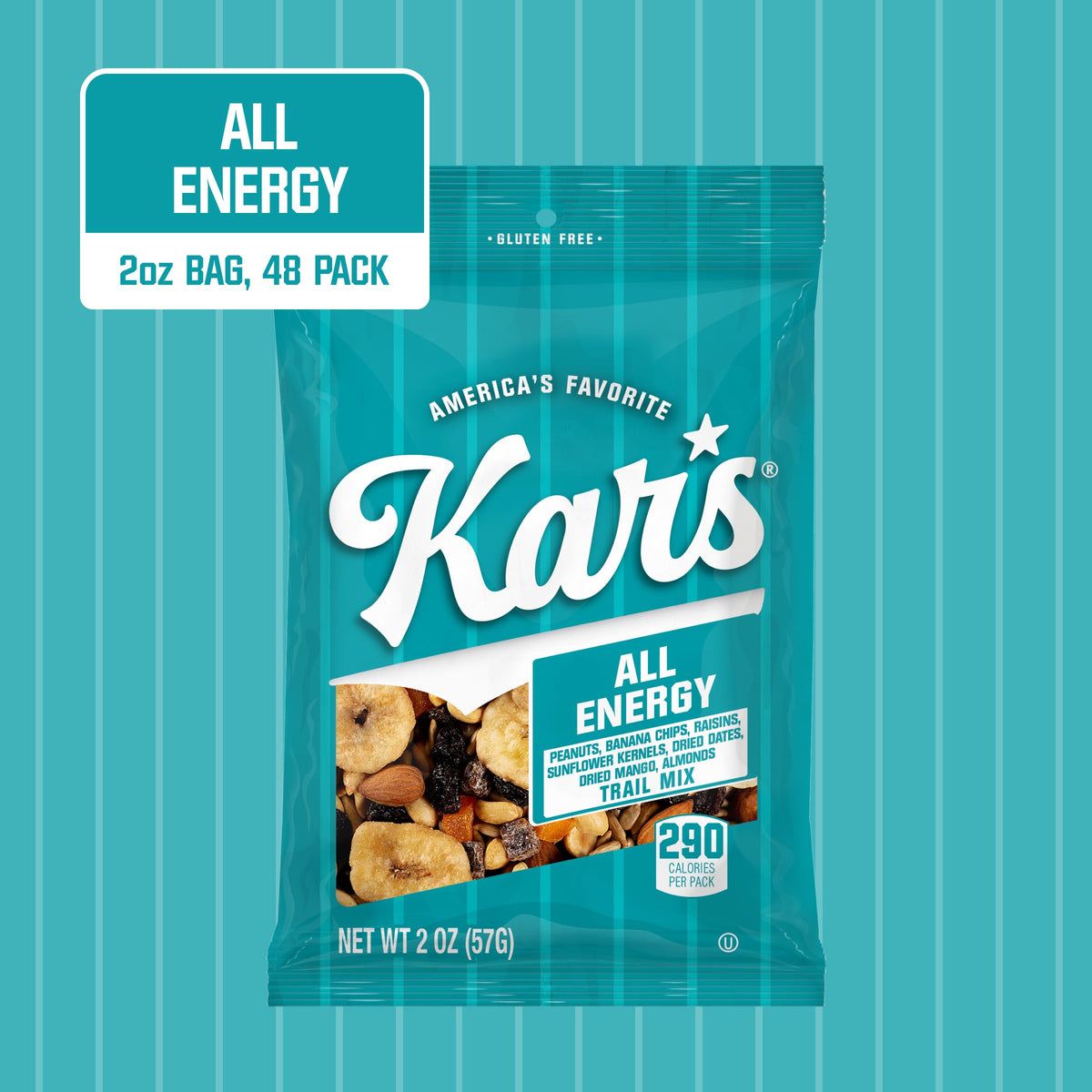 Kar’s Nuts All Energy Unsalted Trail Mix 2 oz pack ready for travel
