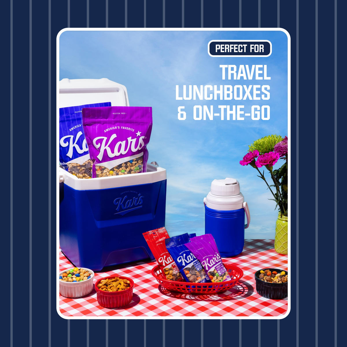 Kar’s Nuts All Energy Unsalted Trail Mix 2 oz bag shows mix of peanuts, almonds, banana chips, raisins