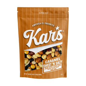 Kar's Nuts Caramel Sweet 'N Salty Trail Mix in a 28 oz resealable pouch for on-the-go.