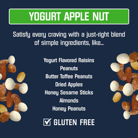 Gluten-free trail mix close-up featuring Yogurt Apple Nut blend.