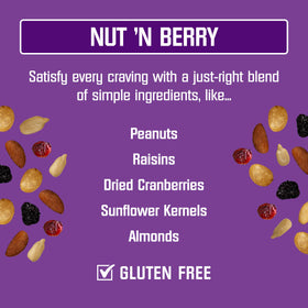 Kar’s Nuts Nut N Berry Trail Mix featuring cranberries and raisins in a bowl.