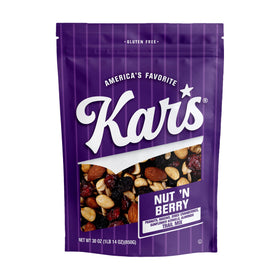 Kar’s Nuts Nut N Berry Trail Mix in resealable pouch for fresh on-the-go snacking.