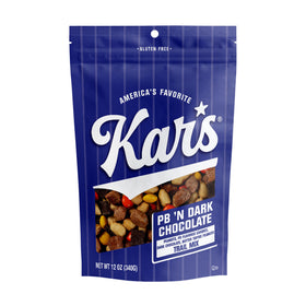 Kar's Nuts Peanut Butter 'N Dark Chocolate Trail Mix in a resealable pouch for quick on-the-go snacking
