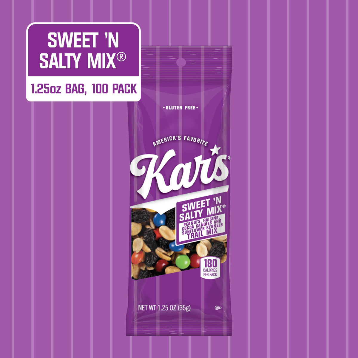Kar's Nuts trail mix close-up with peanuts and raisins showing sweet-salty balance