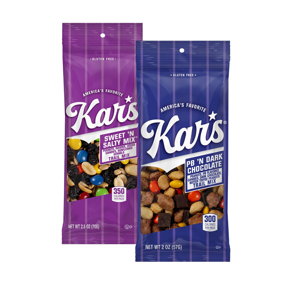Kars Nuts Variety Pack Trail Mix 24 individually wrapped snacks for travel and lunchboxes.