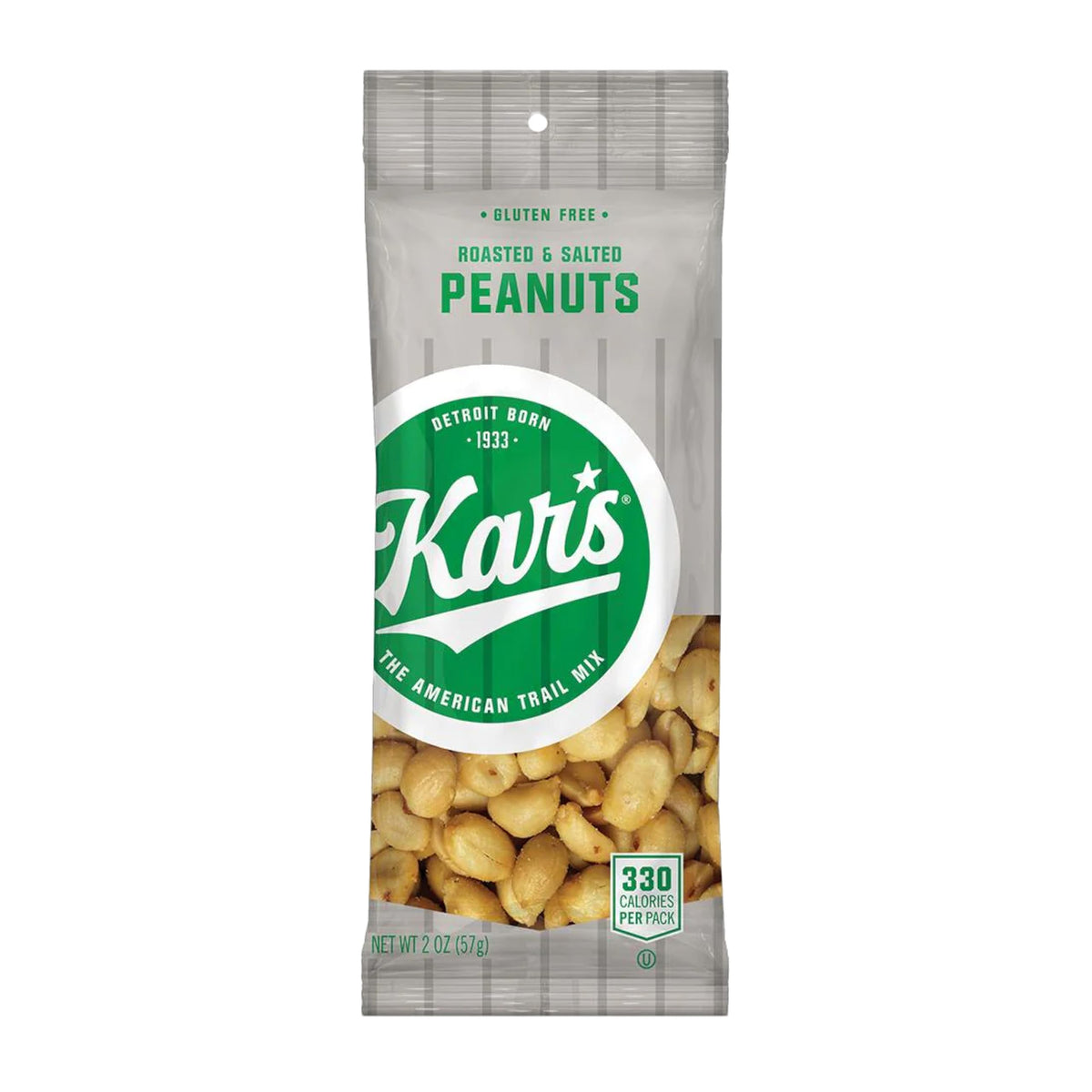 Kar’s Roasted and Salted Peanuts 2 oz pack, convenient on-the-go snacking.