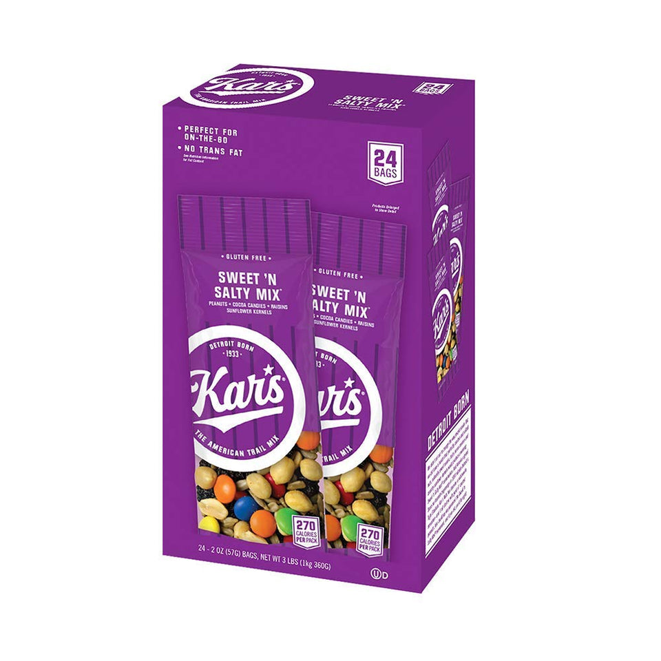 Kar's Sweet 'N Salty Mix 60ml pouch close-up for a convenient office snack.