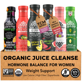 Karviva Detox Juice bottle pour for a morning cleanse and balance