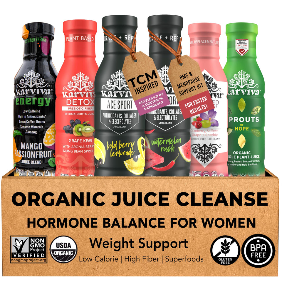 Karviva Detox Juice bottle pour for a morning cleanse and balance