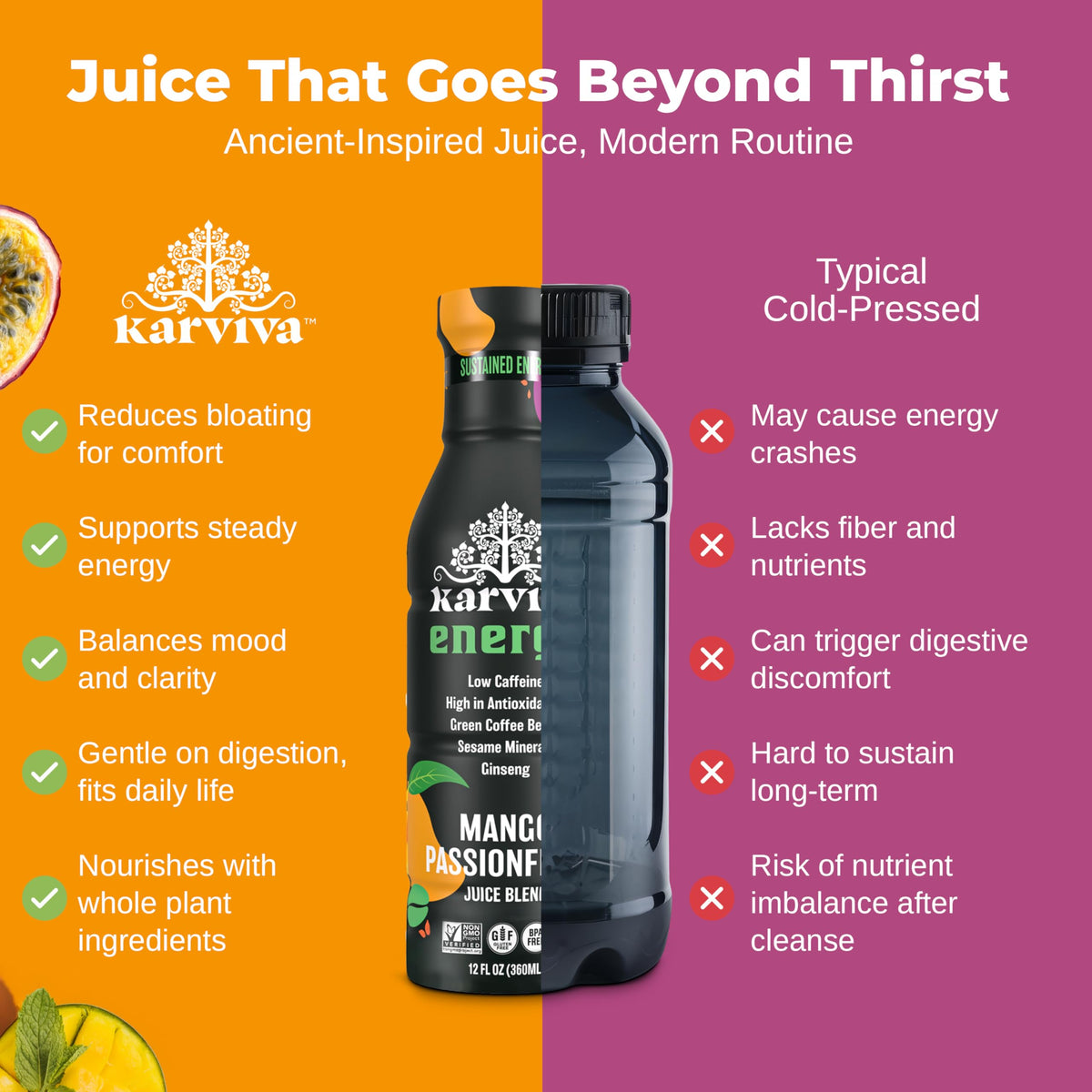 Karviva Energy Juice with green coffee beans and ginseng for steady energy