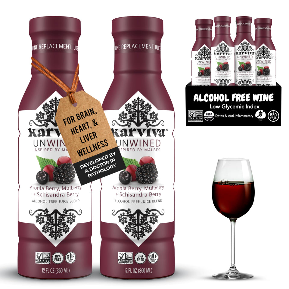 Karviva Unwined Malbec bottle showcasing rich color, ideal for sophisticated mocktails