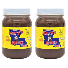 Kary's Original Roux 2-pack bottles on shelf, ideal base for gumbo and stews.