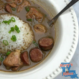 Kary's Original Roux in etouffee simmer, adding body and a silky texture.