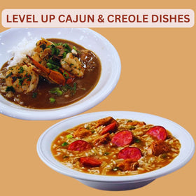 Kary's Original Roux on ladle, convenient addition to soups and stews.