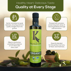 Kasandrinos Organic Olive Oil bottle ready for cooking in the kitchen