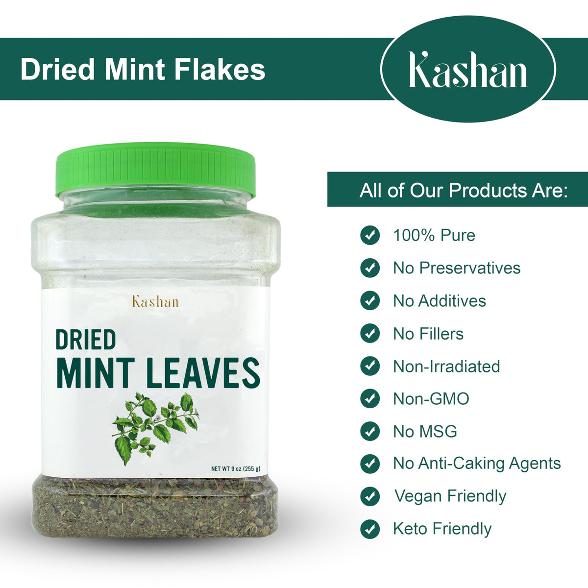 Kashan Mint Flakes atop kebabs and pilaf enhances savory balance.
