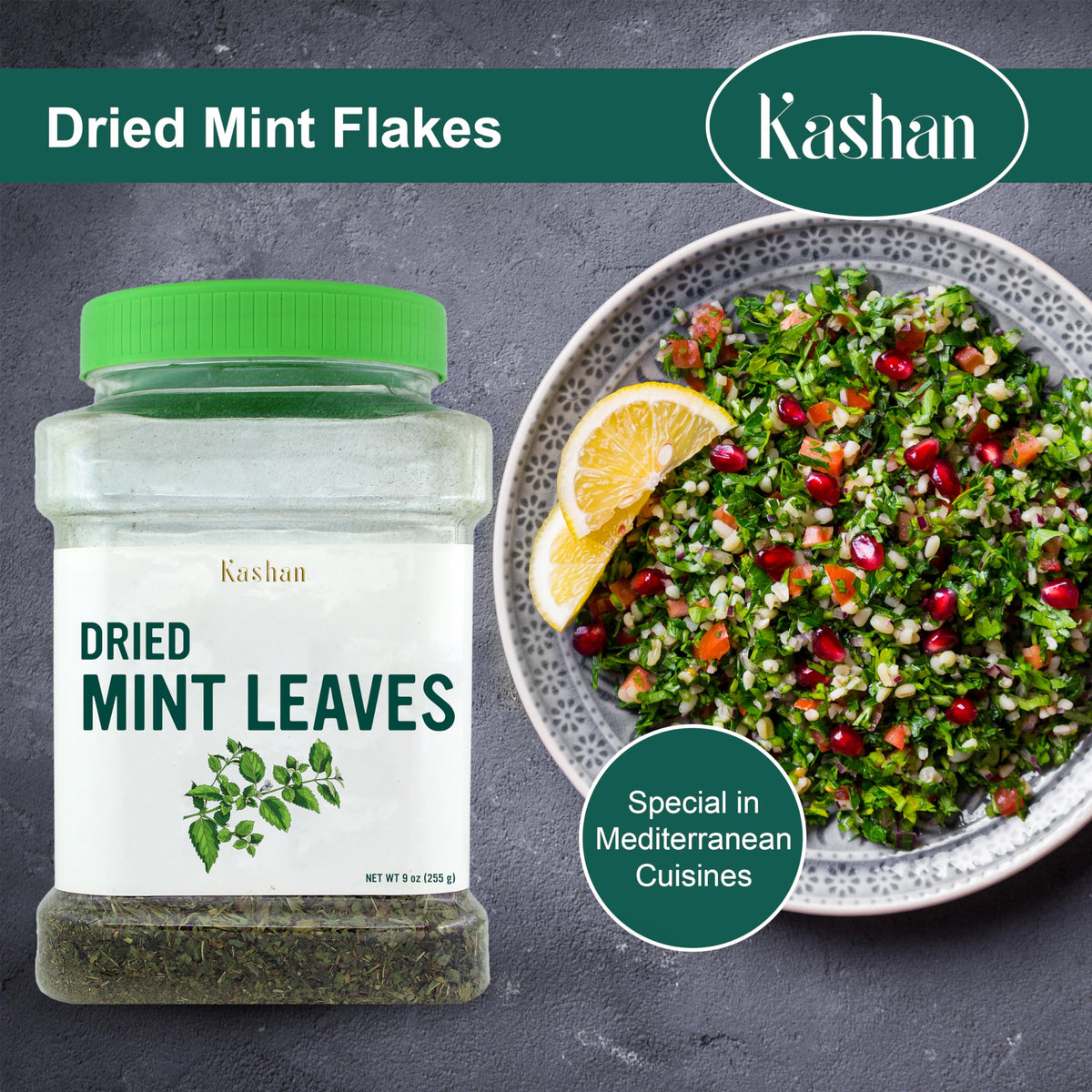 Kashan Mint Flakes stored in a jar preserves freshness and aroma.